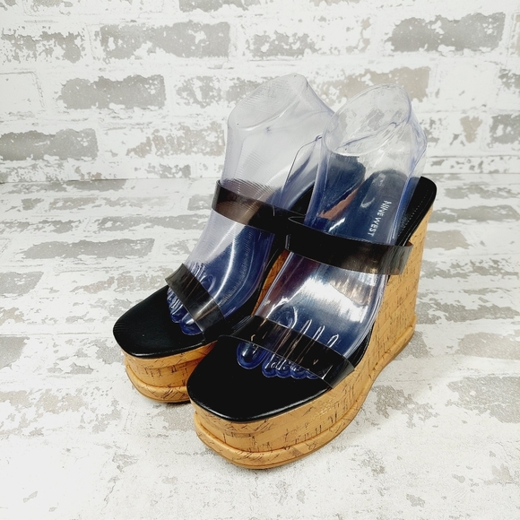 NEW NINE WEST Women's Rapps3 Black Summer Strappy Wedge Sandals K671 - Picture 2 of 13